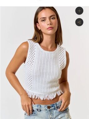 Shop Abovo - Key Largo Top//Crocheted Fringe Open-Back Knit Tank Top
